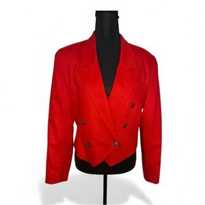 Vintage 90s red wool double breasted cropped Jacket Size 8| Medium